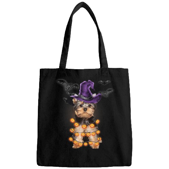 Yorkshire Terrier Dog Light Pumpkin Funny Halloween Tee Yorkie Bags