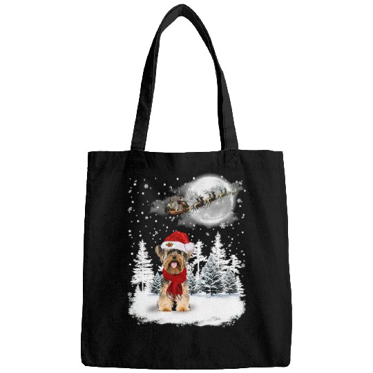 Yorkshire Terrier On Snow Christmas Moon Lighting Santa Hat15 Yorkie Bags