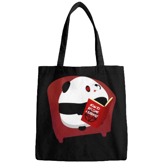 Funny Bear How to become a Satanist Panda reads book Cute Bears Bags