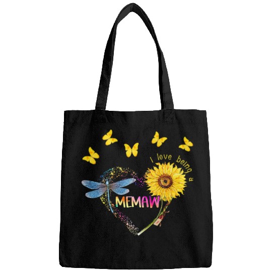 Womens Personalized I Love Being Memaw Sunflower Dragonfly Bags