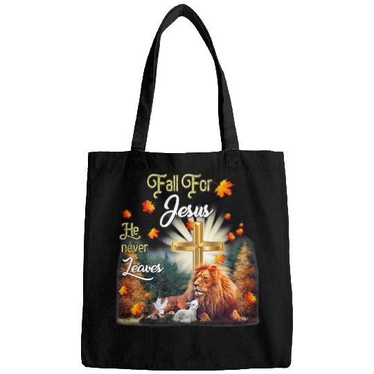 Lion Gift Jesus Fall For Jesus He Never Leaves Autumn Christian Lover Lion 108 Bibble Jesus Bags
