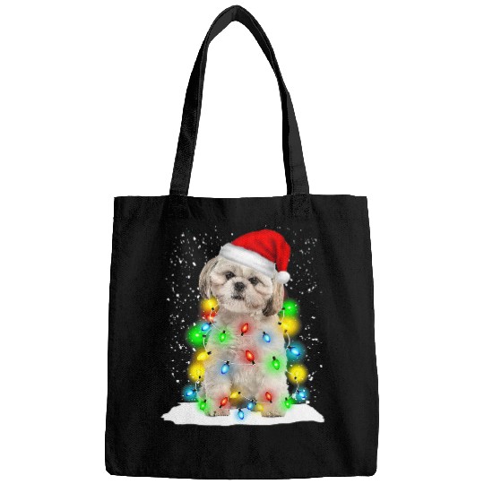 Santa Shih Tzu Christmas Light Pajama Dog xmass Matching Bags