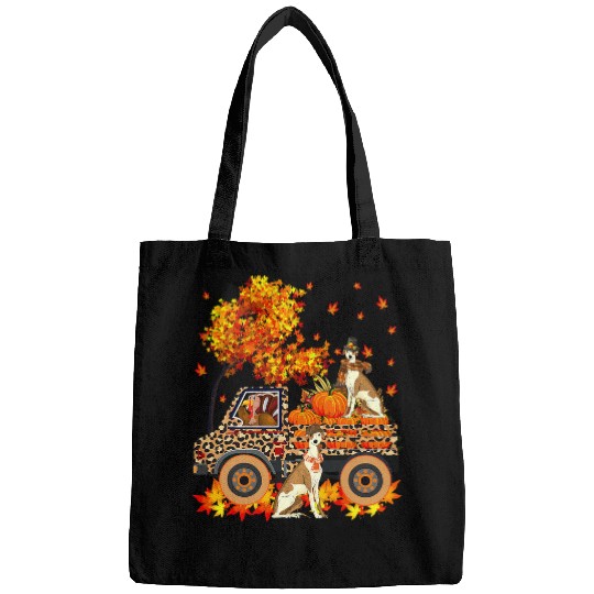 Thanksgiving Turkey Carrying Whippets On Truck With Pumpkins Bags