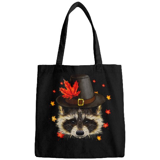 Raccoons Pilgrim Raccoon Face Maple Leaf Fall Vibes Thanksgiving Day 531 Bags