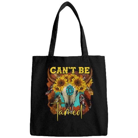 Skeletons Skulls Sunflower Turquoise Bull Skull Cant Be Tamed Western Country Skull Bags