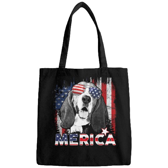 Dog Basset Hound 4th Of July American US Flag Merica Dog Lover Bags