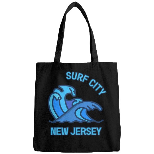 Surf Life Graphic Surf City New Jersey Pocket Wave Souvenir Bags