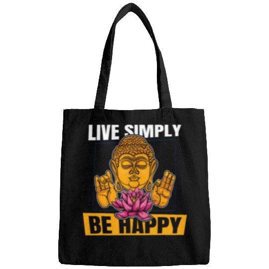 Live Simply Be Happy Buddhist Statue Symbol Priest Buddhism Bags