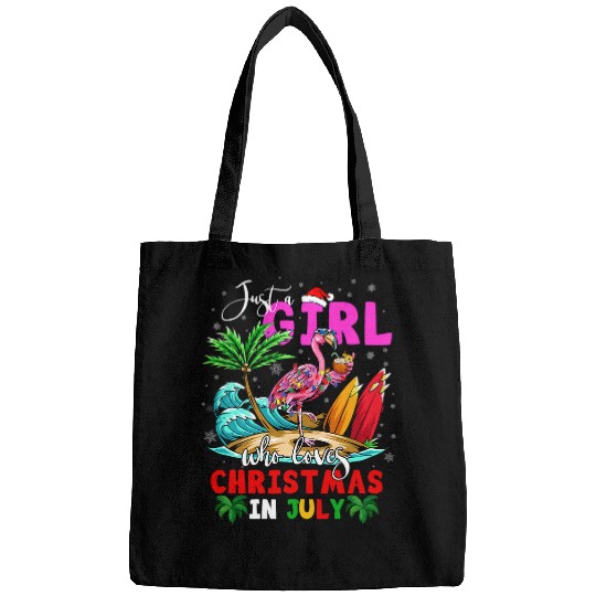 Pink Flamingo Just A Girl Who Loves Christmas In July Flamingo Beach Flamingos Bags