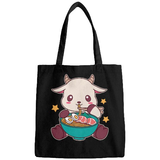 Goats Lover Cute Kawaii Goats Eating Ramen Noodle From A Bowl Bags