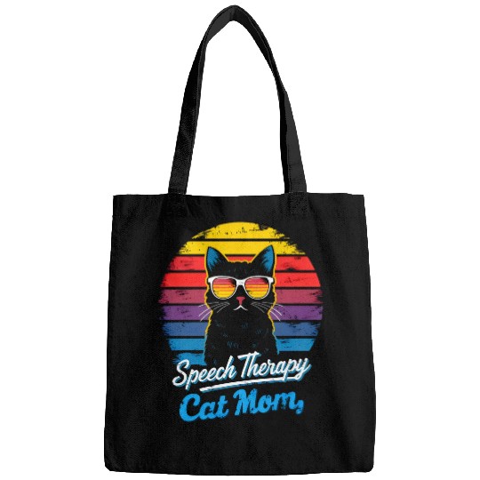 Funny Cat Mom Speech Therapy Day SLP Therapist sunset Bags