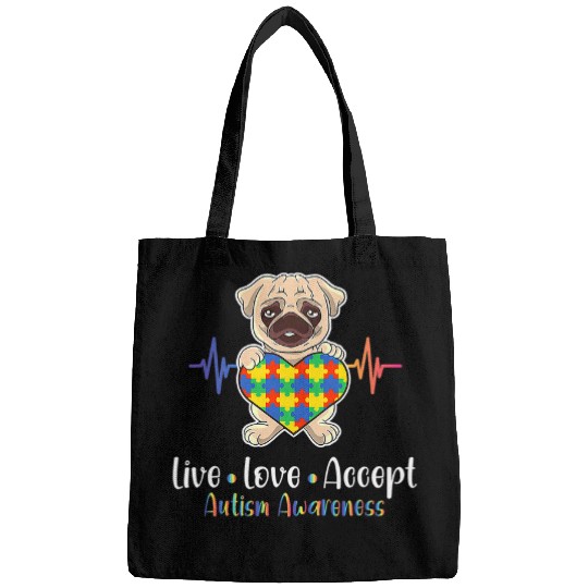 Pug Lover Autism Awareness Dog Breed Pugs Dog Owner Pugs Dog Bags