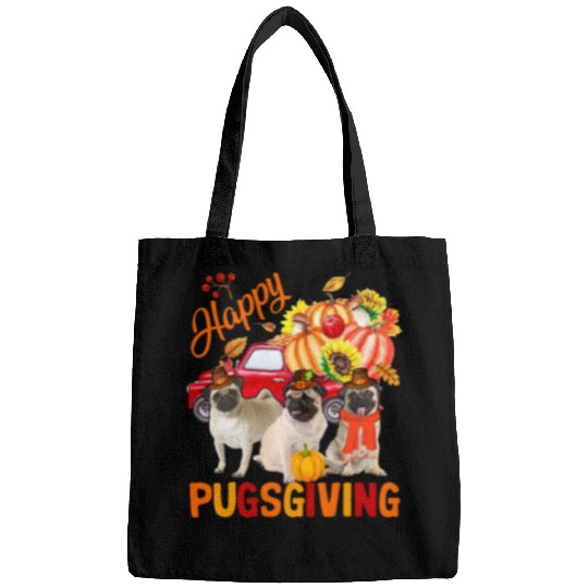 Pug Lover Happy Thanksgiving Pug Dogs Three Pugs Pickup Truck Pumpkins Pugs Dog Bags