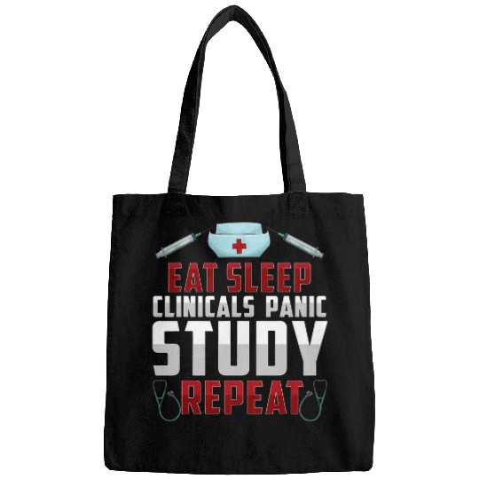 Funny Eat Sleep Clinicals Panic Study Repeat Nursing Student Bags