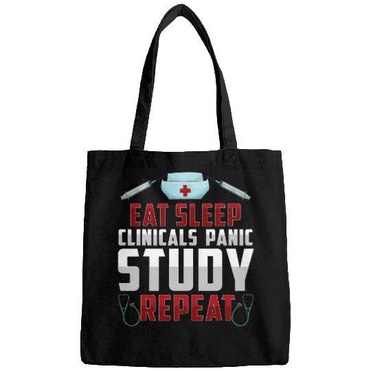 Funny Eat Sleep Clinicals Panic Study Repeat Nursing Student Bags