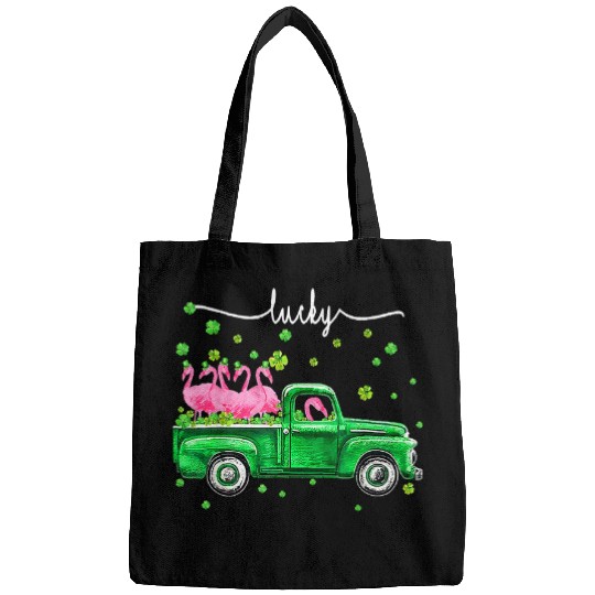 Pink Flamingo Irish Green Truck Lucky shamrock St Patrick gift Flamingos Bags