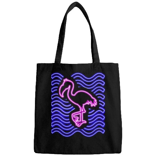 Pink Flamingo Neon Pink Flamingo 80s Glow Party Retro Gift Design Flamingos Bags