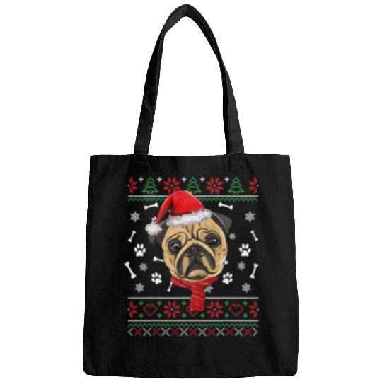 Pug Lover Ugly Sweater Christmas Santa Hat Pajama xmass 195 Pugs Dog Bags