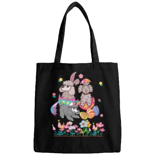 Poodles Three Bunny Poodle Dogs In Easter Eggs Flowers Happy Easter Poodle dog Bags