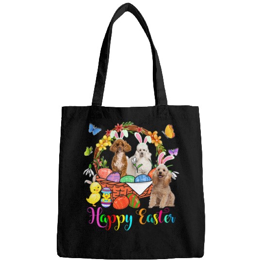 Poodles Three Bunny Poodle Dogs In Easter Eggs Basket Poodle dog Bags