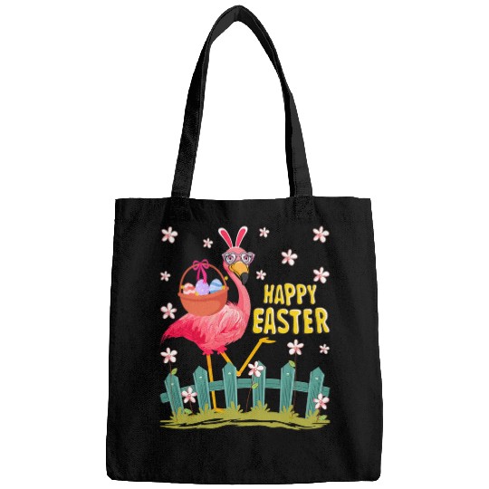 Floral Flamingo with Easter Egg Basket Happy Easter Day Bags