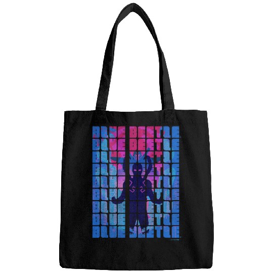Blue Beetle Repeated Stacked Text Neon Silhouettes Poster Bags