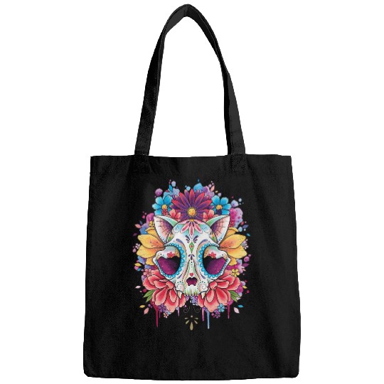 Skeletons Skulls Lover Skeletons Sugar Cat Skull watercolor design Skull Bags