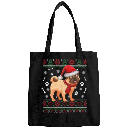 Pug Lover Ugly Sweater Christmas Santa Hat Pajama xmass 191 Pugs Dog Bags