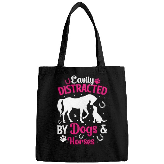 Easily Distracted By Dogs 2Horses Funny Horse Lover Women Bags
