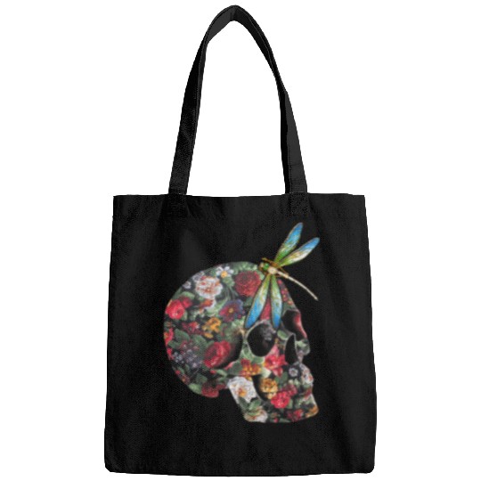 Skeletons Skulls Flowers Painting Dragonfly Floral Skull Lover Skull Bags