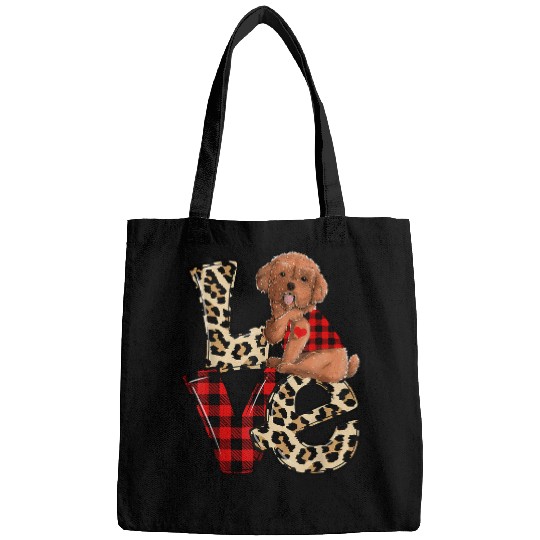 Poodles Love Leopard Plaid Happy Valentines Day Dog Lover Poodle dog Bags