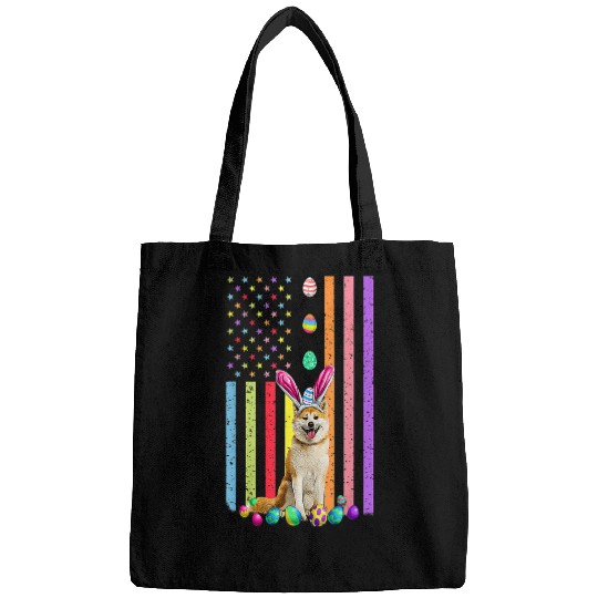 easter day american eggs flag akita dog Bags