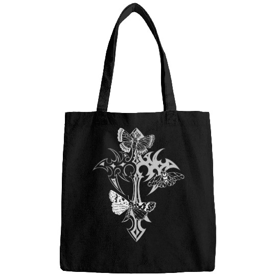 Gothic Cross with Moth Grunge Aesthetic Y2k Mall Trad Goth Bags
