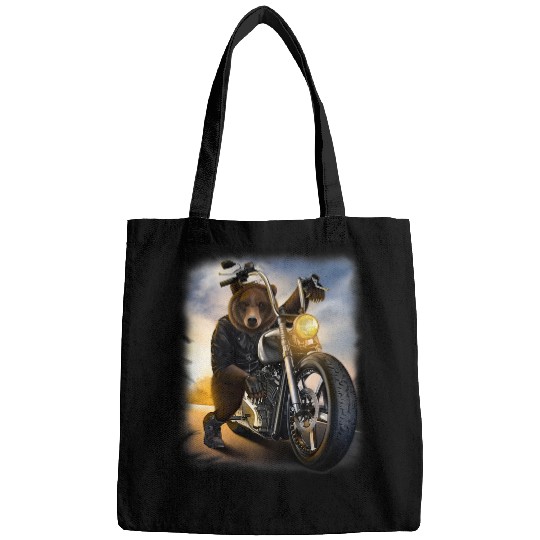 Funny Bear Grizzly Bear Riding Chopper Motorcycle Cute Bears Bags