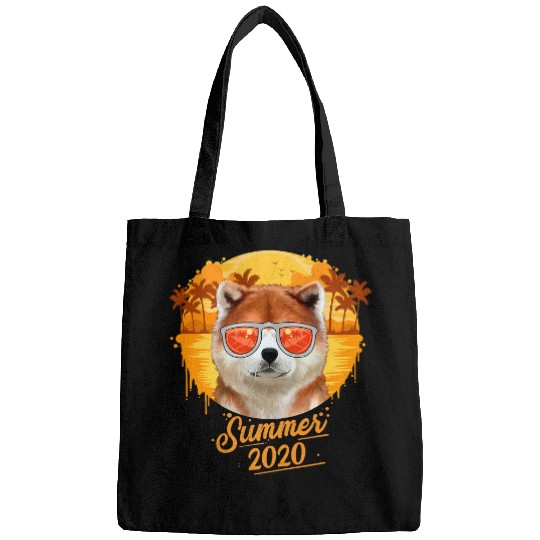 Akita With Sunglasses Palm Tree Beach Summer Bags