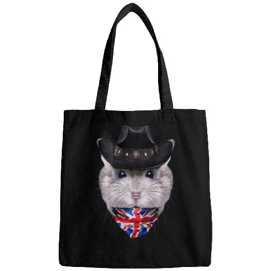 Grey Dwarf Hamster in Cowboy Hat and Union Jack Bandana Bags