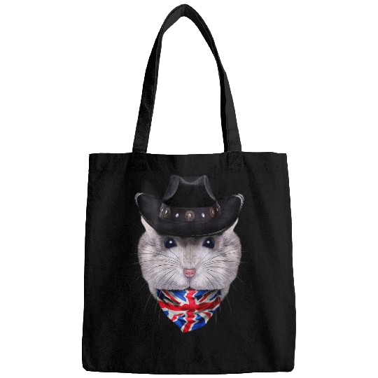 Grey Dwarf Hamster in Cowboy Hat and Union Jack Bandana Bags