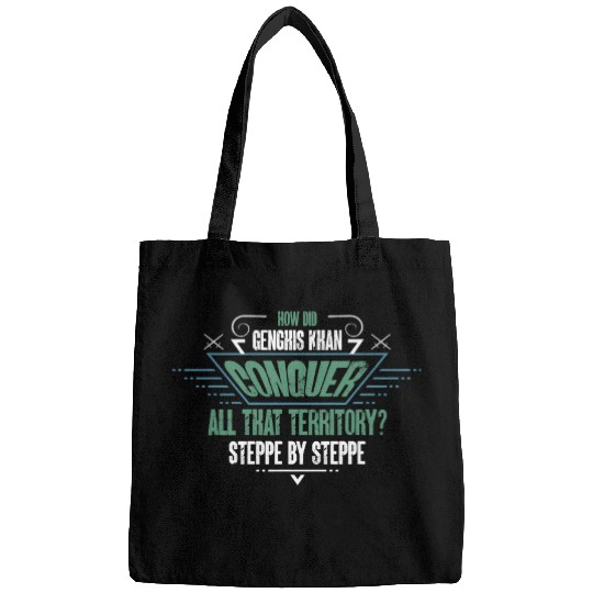 Funny Genghis Khan History Pun Steppe by Steppe Bags