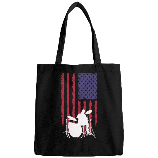 Funny Drummer Music Drums vintages Band Drummers Playing Drums USA Flag Bags