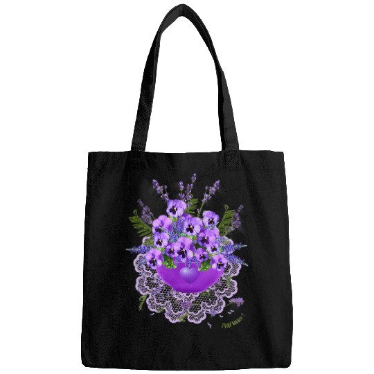 Funny Violin PURPLE VIOLETS AND LAVENDER WITH LACE IN A PURPLE BOWL Bags