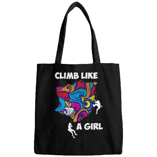 Colorful Rock Climbing Lover Art Gift I Climb Like A Girl Bags