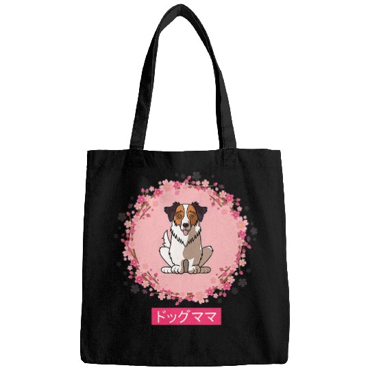 Australian Shepherd Aussie Dog Mom Cherry Blossom Sakura Bags