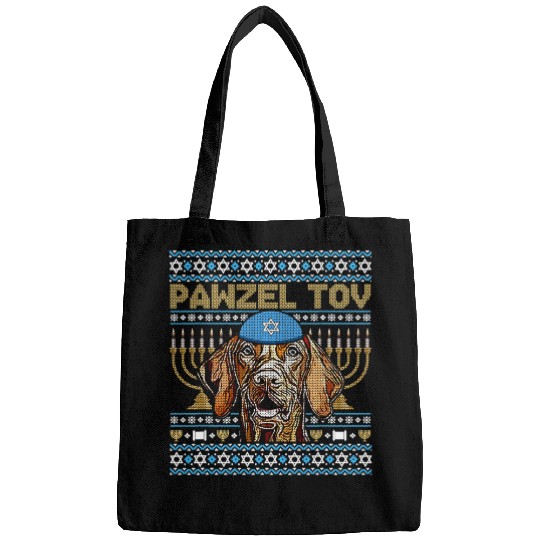 Dog Vizsla Pawzel Tov Jewish Wirehaired Vizsla Dog Funny Hanukkah Bags