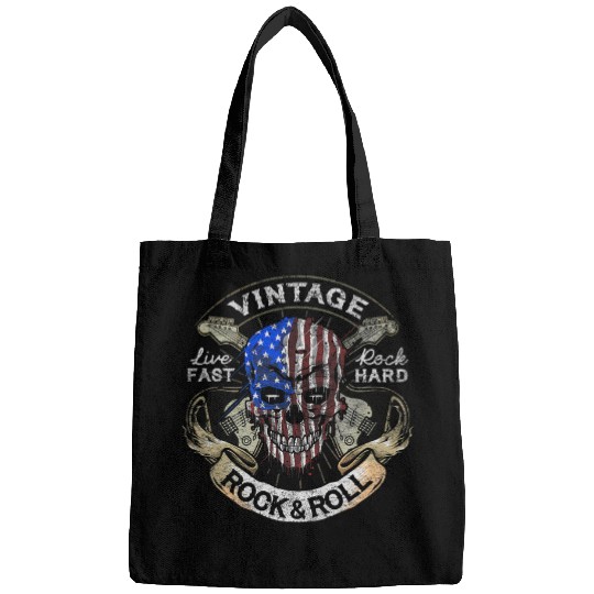 Funny Guitar american flag guitar rock and roll skull guitarist Bags