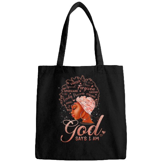 Christian Black Woman Queen God Says I Am Melanin History Month Pride Christ Bags