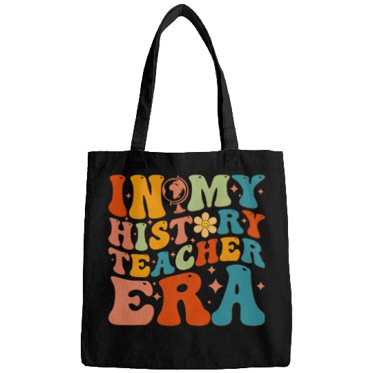 In My History Teacher Era Funny Retro Groovy History Teacher Bags