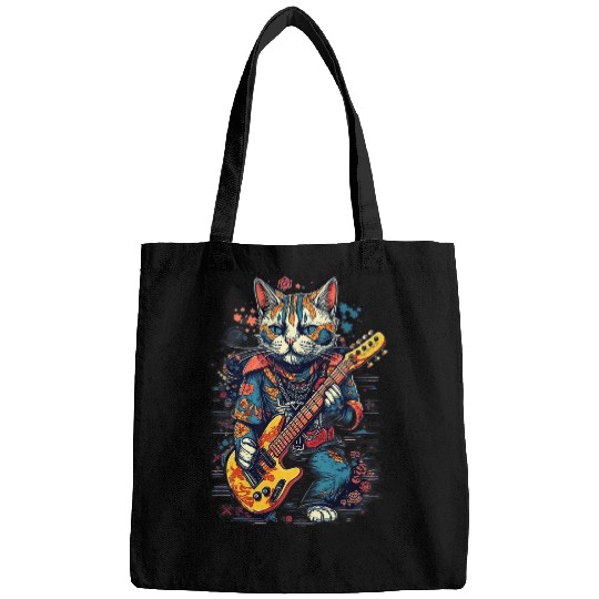 Funny Guitar Electric Guitar Rock Music Maneki Neko Cat Bags