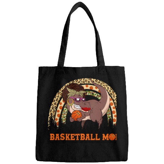 Funny Basketball mom leopard camo rainbow black T rexs mamasaurus Bags
