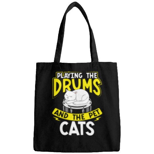 Funny Drummer Playing The Drums And The Pet Cats Animal Drummer Player Bags