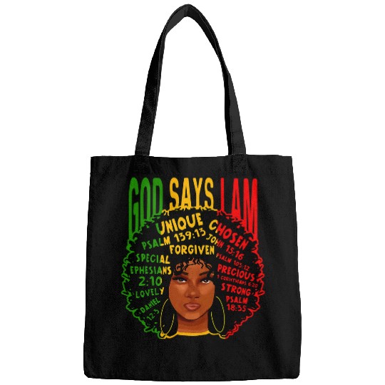 Christian Afro Woman God Say I Am Black Melanin African American Woman Christ Bags